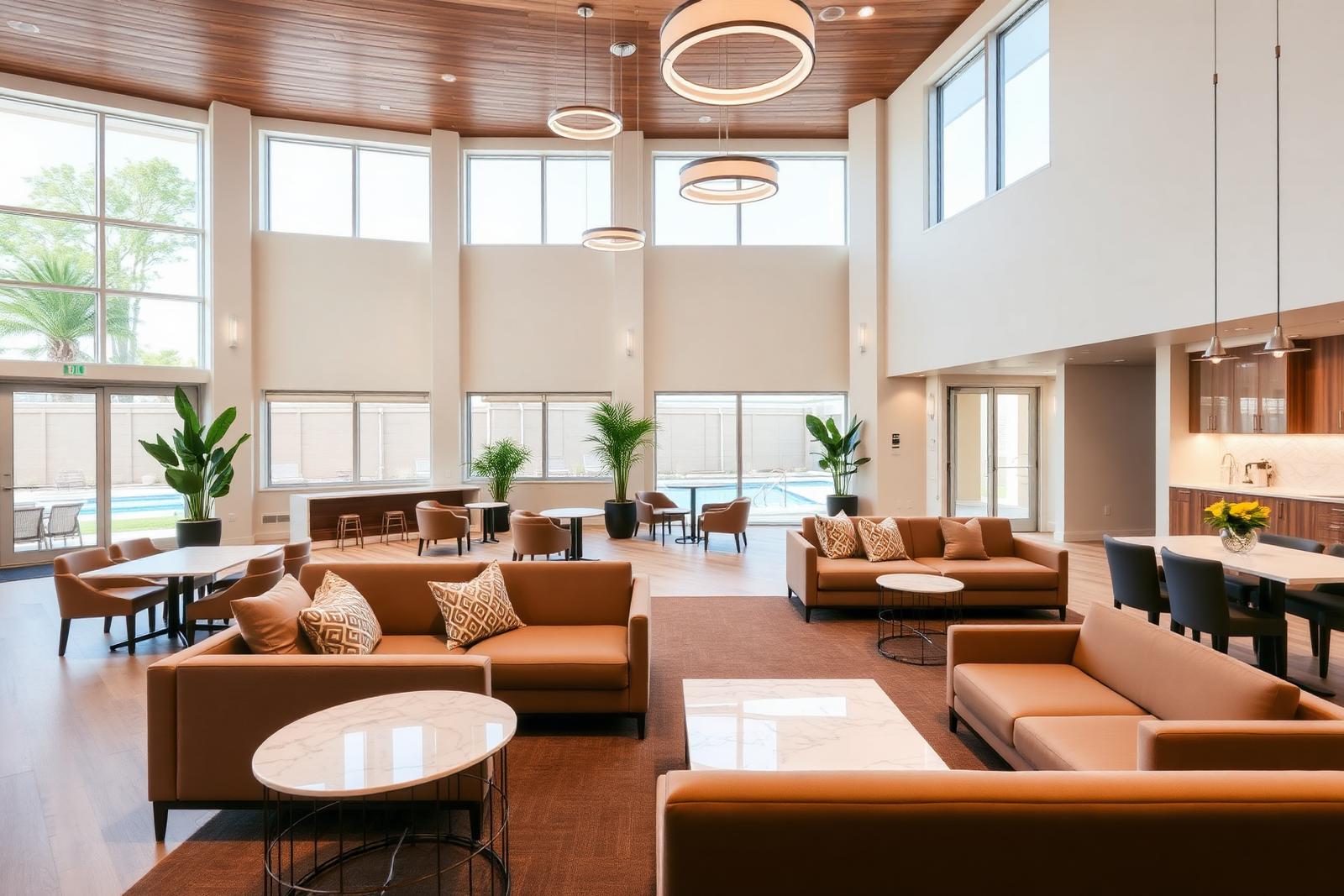 Spotless luxury apartment leasing office and clubhouse lobby